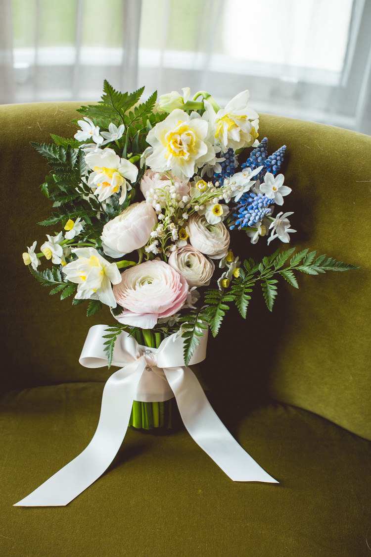 Bouquet Paperwhites Muscari Ranunculus Lily of the Valley Quirky Springtime Easter Wedding https://www.katejacksonphotography.co.uk/