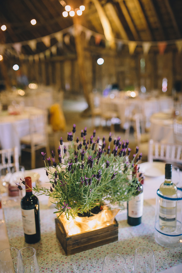 Potted Lavender Crates Centrepiece Table Decor Homespun Fun Country Barn Wedding http://storyandcolour.co.uk/