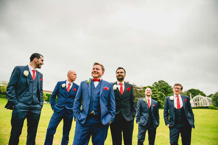 Blue Suit Groom Red Bow Tie Groomsmen Fun Quirky 1950s Wedding http://www.lisacarpenterphotos.com/
