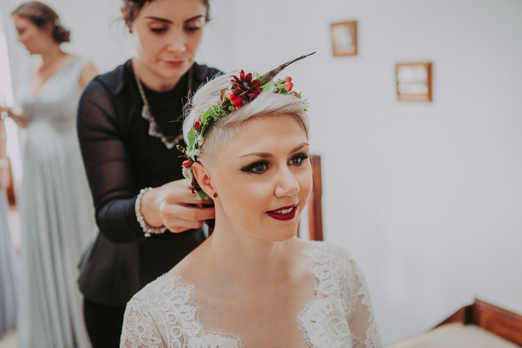 Flower Crown Bride Bridal Feather Autumn Weekend Extravaganza Tipi Wedding http://bloomweddings.co.uk/