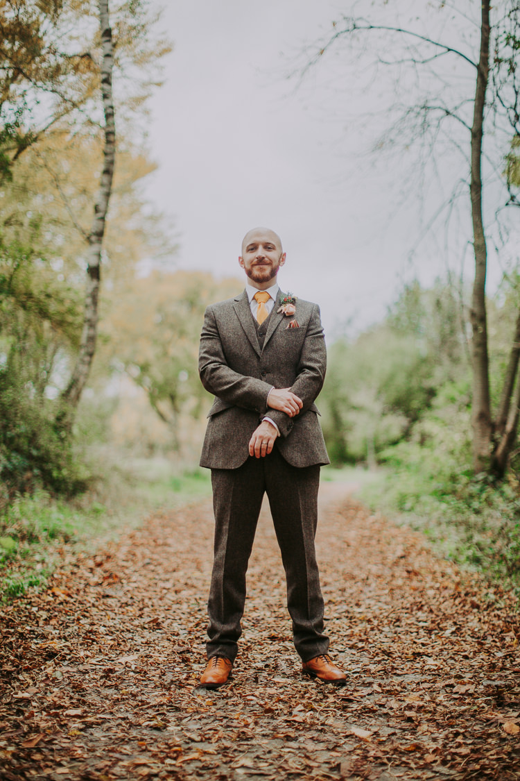 Brown Tweed Suit Groom Autumn Weekend Extravaganza Tipi Wedding http://bloomweddings.co.uk/
