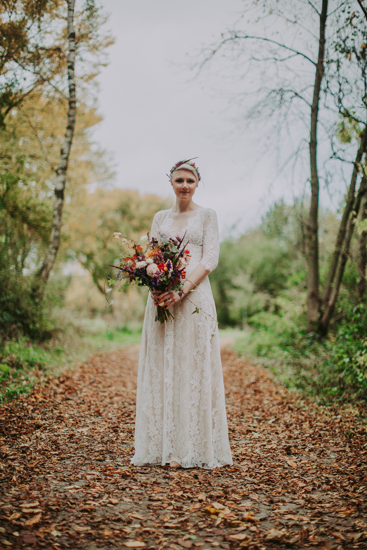 Patchouli Claire Pettibone Dress Bride Bridal Gown Lace Sleeves Autumn Weekend Extravaganza Tipi Wedding http://bloomweddings.co.uk/