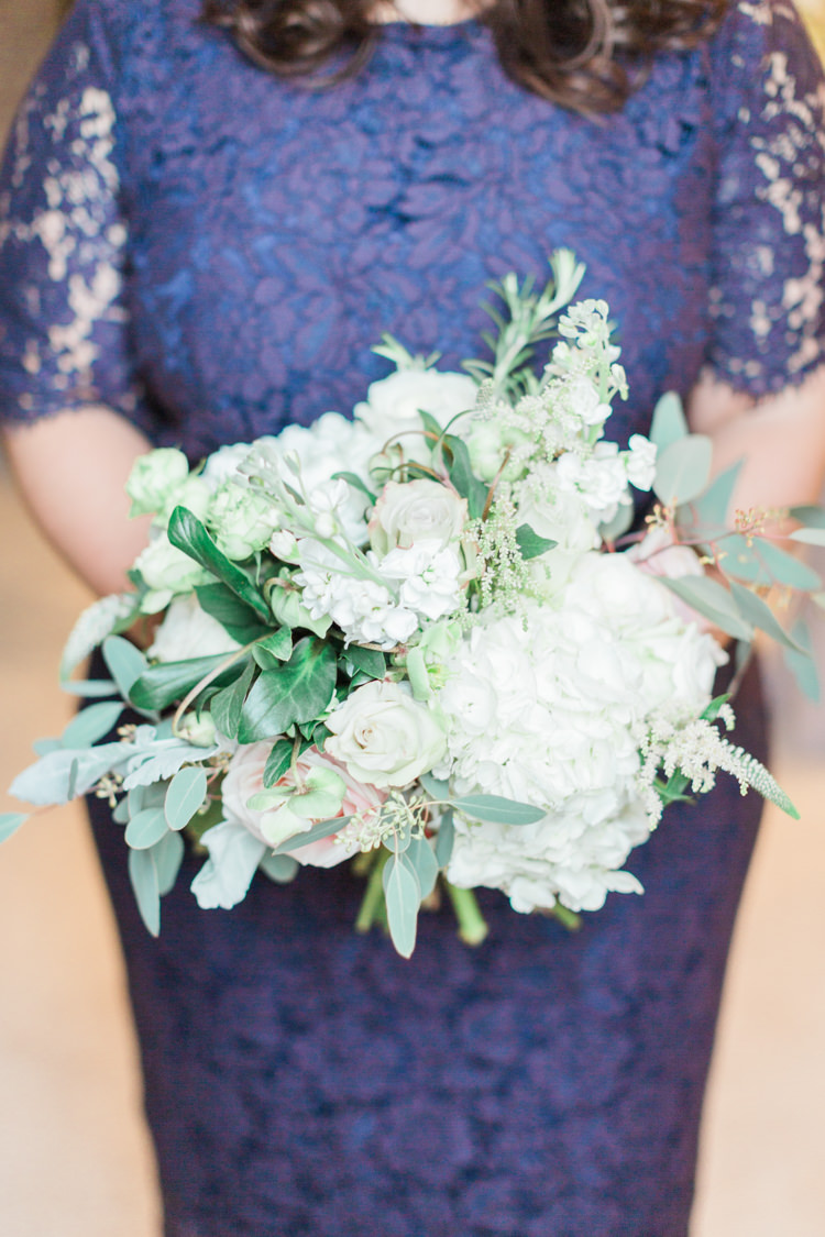 Bridesmaid Bouquet Flowers White Cream Hydrangea Rose Foliage Greenery Whimsical Elegant Classic Wedding http://katymelling.com/