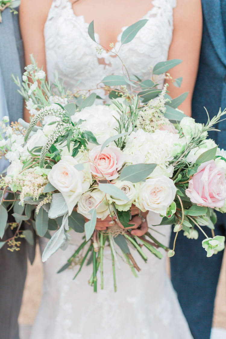Bouquet Flowers Bride Bridal Pink Rose White Cream Foliage Greenery Whimsical Elegant Classic Wedding http://katymelling.com/