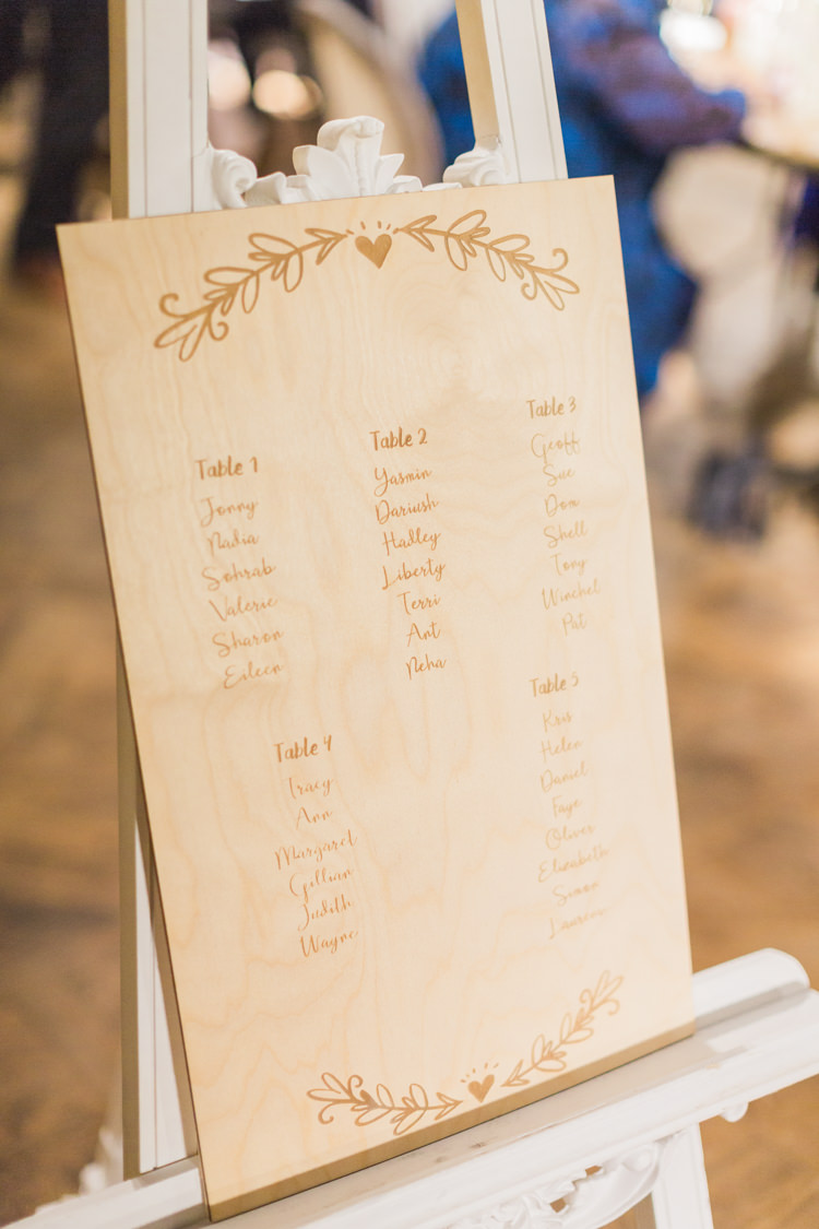 Engraved Wooden Seating Plan Table Chart Whimsical Elegant Classic Wedding http://katymelling.com/