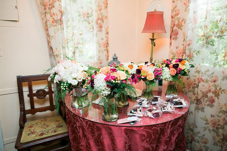 Bride Bouquet Pale Pink White Roses Bridesmaid Bouquets Bright Pink Orange Peach Florals Greenery Flower Farm Outdoor Wedding Minnesota http://eileenkphoto.com/