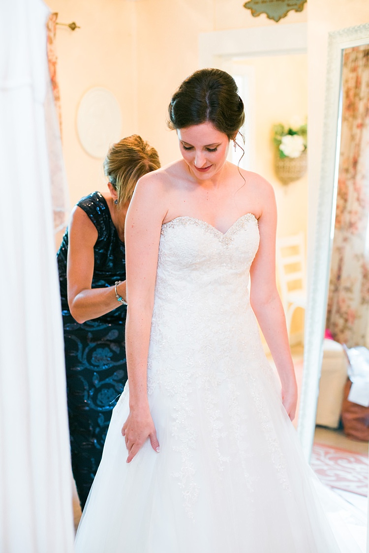 Bride Embellished Strapless Bridal Gown Ceremony Preparations Flower Farm Outdoor Wedding Minnesota http://eileenkphoto.com/