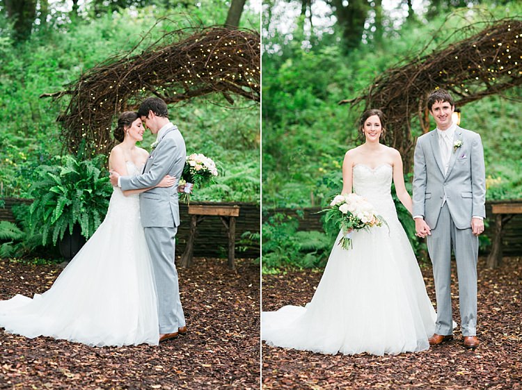 Bride Embellished Strapless Bridal Gown Bouquet Pale Pink White Roses Groom Light Grey Suit White Vest White Tie Tan Shoes Flower Farm Outdoor Wedding Minnesota http://eileenkphoto.com/
