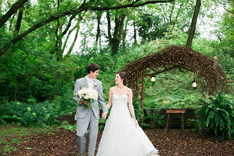 Bride Embellished Strapless Bridal Gown Bouquet Pale Pink White Roses Groom Light Grey Suit White Vest White Tie Tan Shoes Flower Farm Outdoor Wedding Minnesota http://eileenkphoto.com/