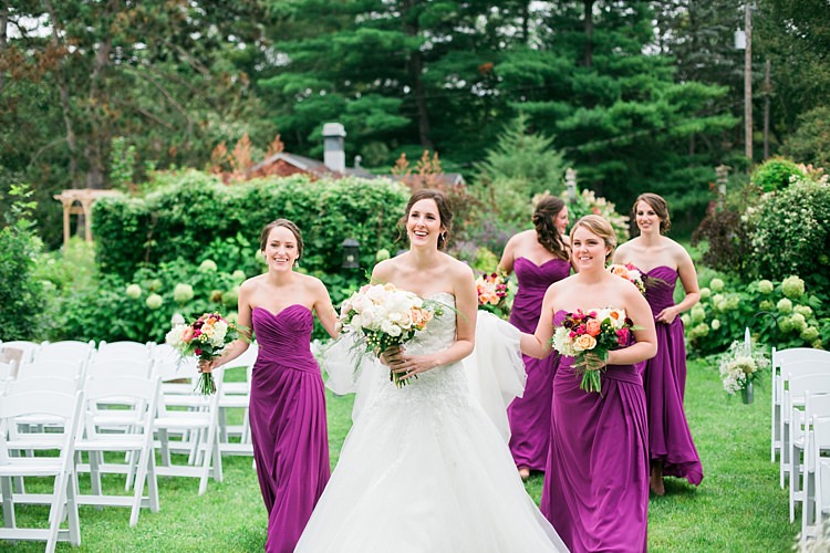 Bride Embellished Strapless Bridal Gown Bridesmaids Purple Strapless Dresses Bright Multicoloured Bouquets Flower Farm Outdoor Wedding Minnesota http://eileenkphoto.com/