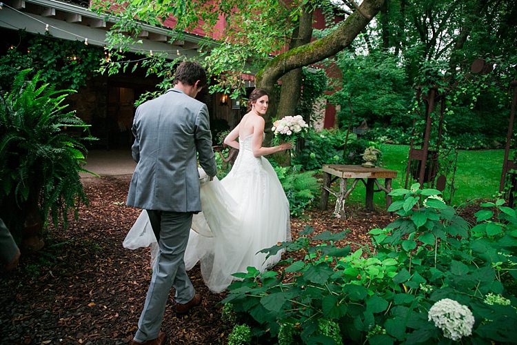 Bride Embellished Strapless Bridal Gown Bouquet Pale Pink White Roses Groom Light Grey Suit White Vest White Tie Tan Shoes Flower Farm Outdoor Wedding Minnesota http://eileenkphoto.com/