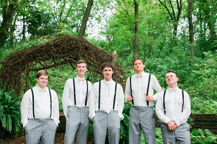 Groom Groomsmen Light Grey Pants White Shirts White Tie Bowties Black Suspenders Flower Farm Outdoor Wedding Minnesota http://eileenkphoto.com/