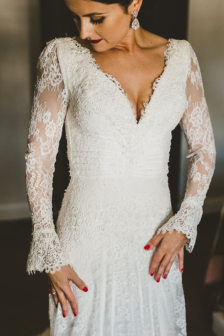 Lace Sleeves Dress Gown Bride Bridal Modeca Glamorous Gatsby City Hall Wedding http://www.emmakenny.com/