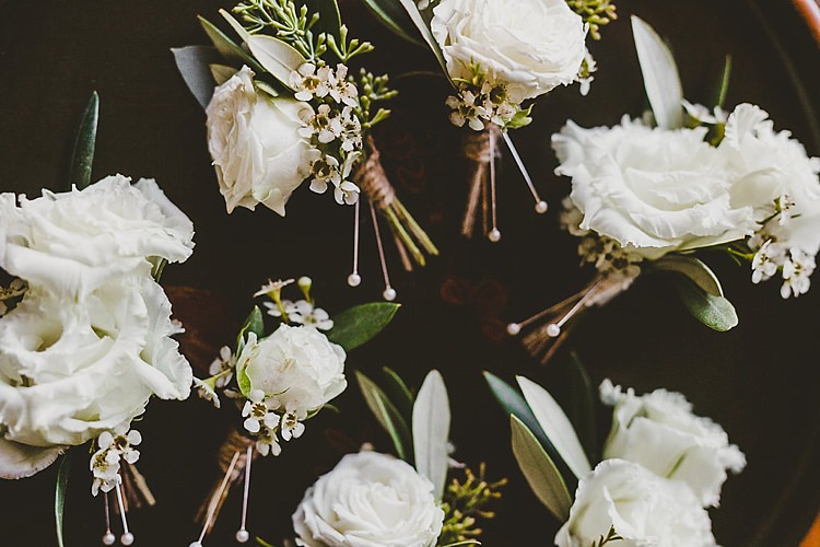 Cream Rose Buttonholes Glamorous Gatsby City Hall Wedding http://www.emmakenny.com/ 