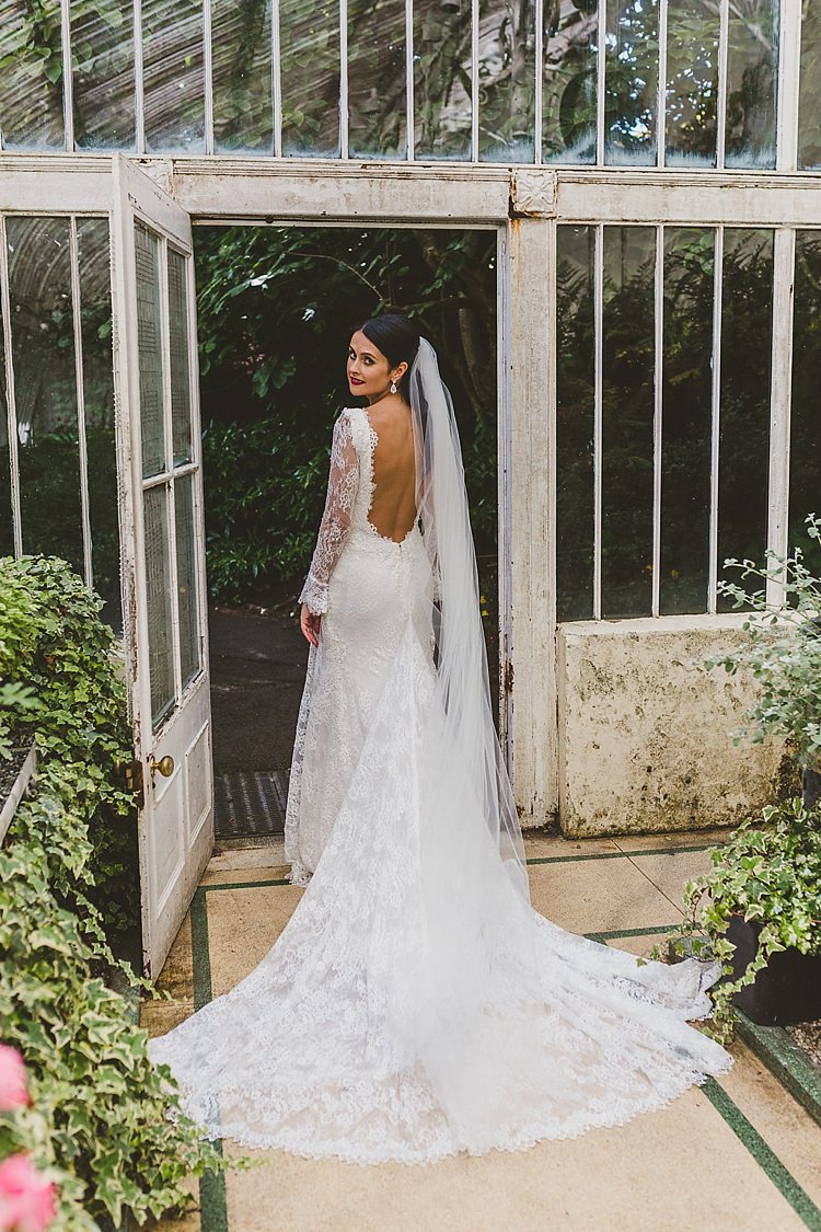Lace Sleeves Dress Gown Bride Bridal Modeca Low Back Glamorous Gatsby City Hall Wedding http://www.emmakenny.com/ 