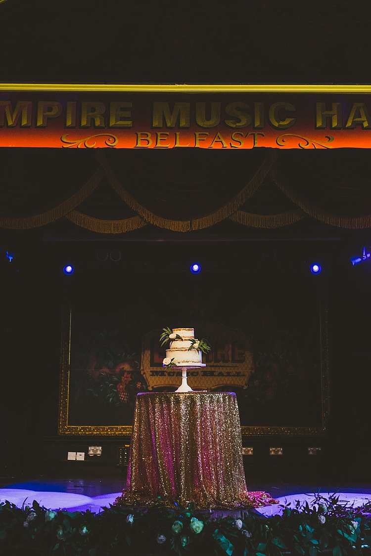 Cake Table Gold Sequin Cloths Glamorous Gatsby City Hall Wedding http://www.emmakenny.com/ 