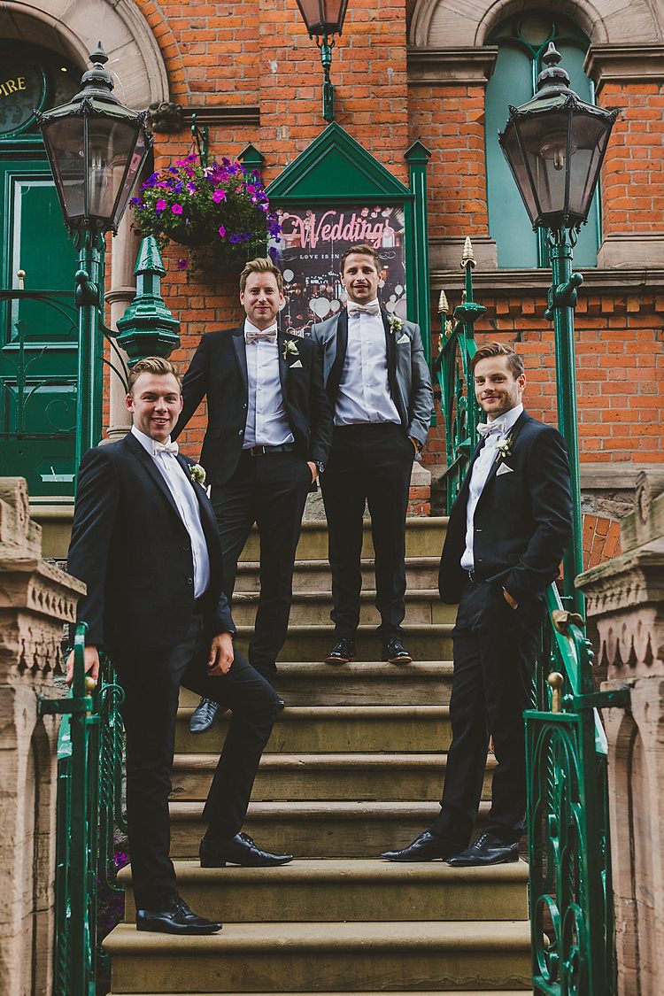 Tuxedo Bow Tie Groom Groomsmen Glamorous Gatsby City Hall Wedding http://www.emmakenny.com/ 