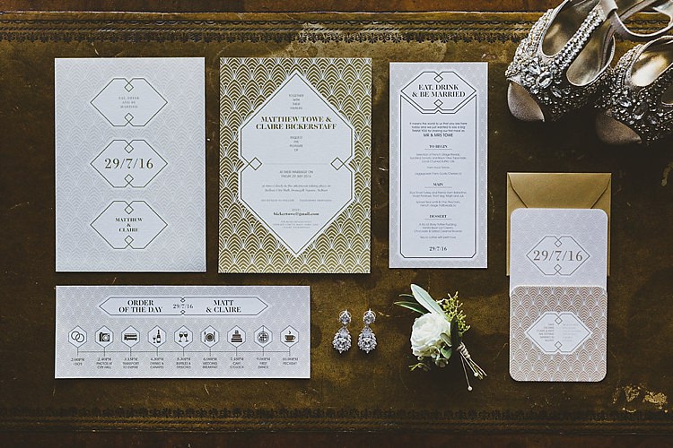 Art Deco Gold Stationery Invitations Glamorous Gatsby City Hall Wedding http://www.emmakenny.com/