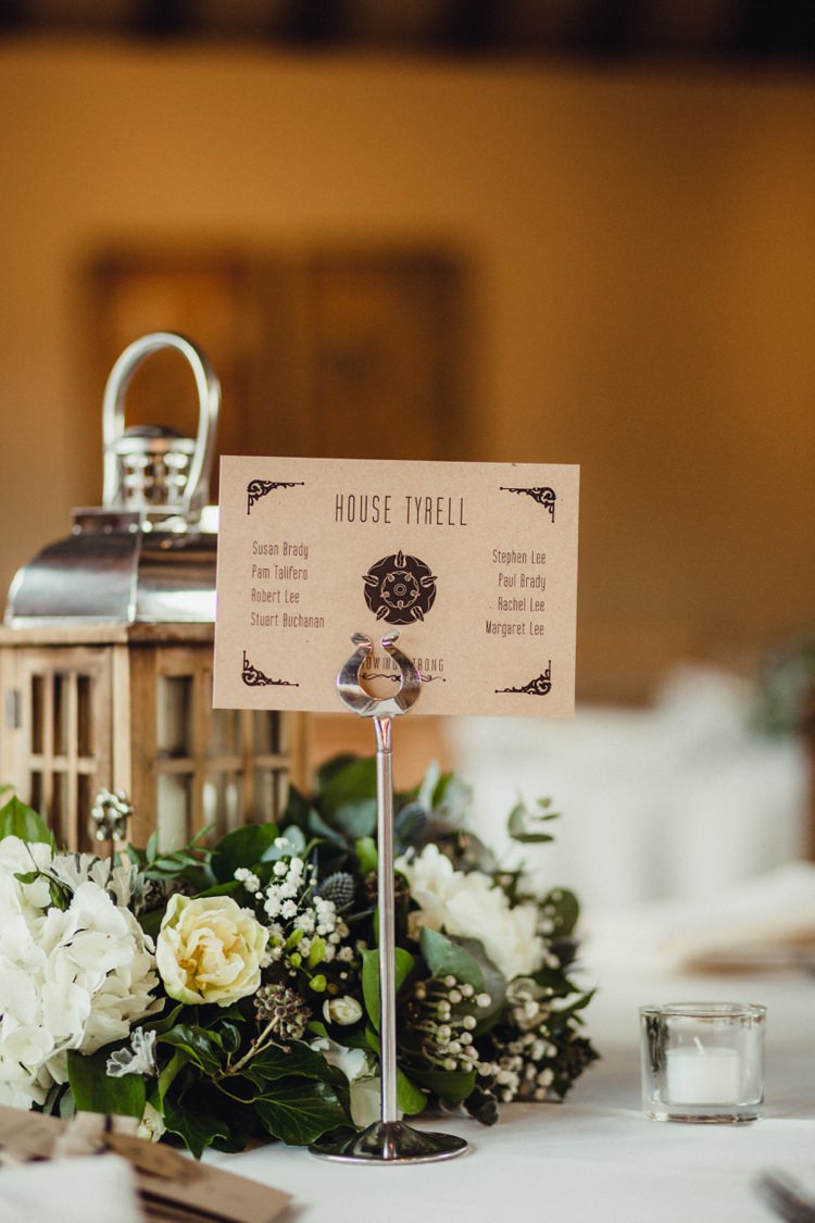 Game of Thrones Table Names Simple Rustic Cosy Winter Wedding http://aniaames.co.uk/