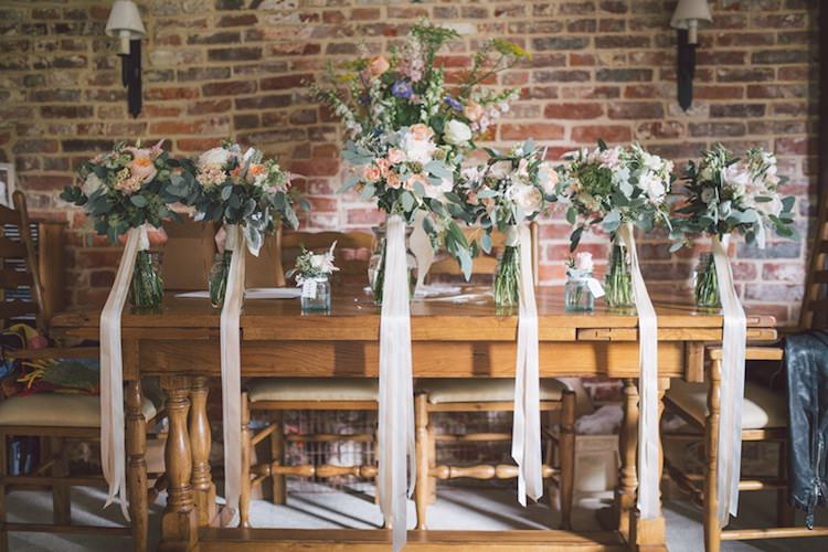 Flowers Bouquets Ribbons Bridesmaids Bridal Peach Light Pretty Summer Barn Wedding http://www.koweddings.com/