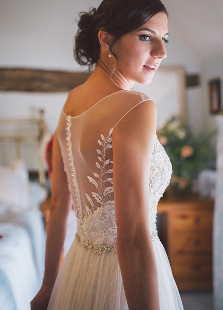 Dress Gown Bride Bridal Illusion Back Tulle Belt Melinda Sottero & Midgely Light Pretty Summer Barn Wedding http://www.koweddings.com/