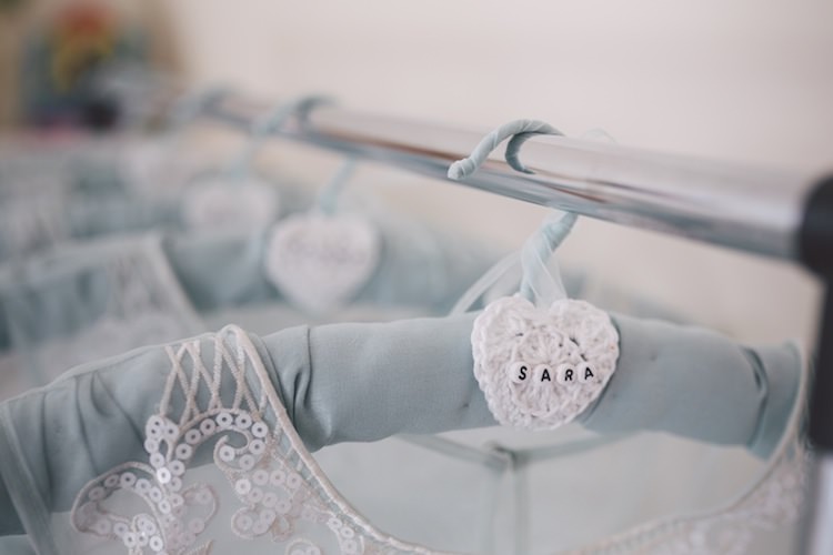Personalised Hangers Bridesmaids Crochet Light Pretty Summer Barn Wedding http://www.koweddings.com/