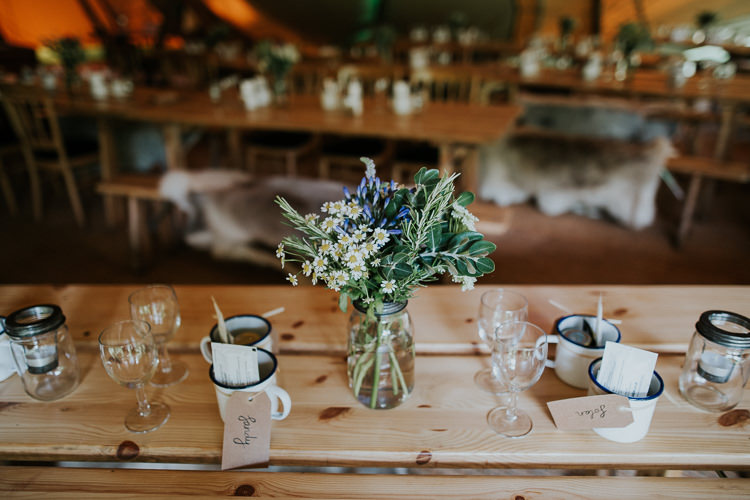 Jar Flowers Blooms Table Decor Mugs Woodland Countryside Camp Wedding http://www.joannanicolephotography.com/