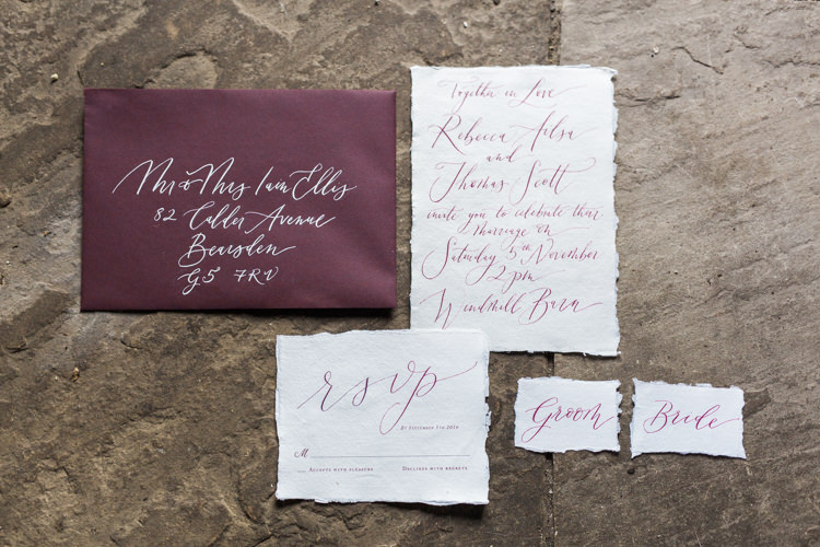 Red Burgundy Stationery Calligraphy Dreamy Luxe Autumn Wedding Ideas http://suzanneli.co.uk/
