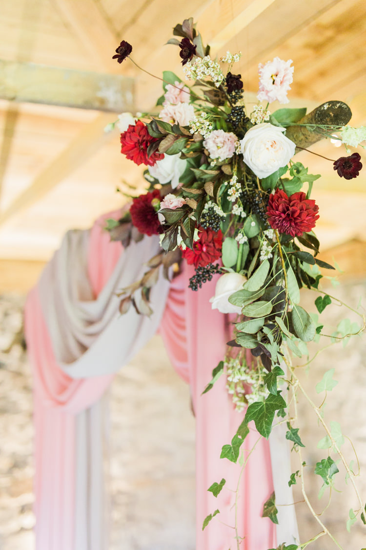 Backdrop Arbour Flowers Red Greenery Dreamy Luxe Autumn Wedding Ideas http://suzanneli.co.uk/