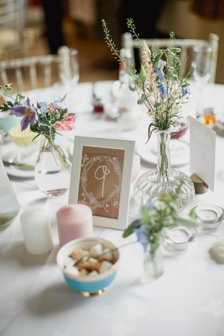 Flowers Bottles Kraft Brown Paper Table Number Summer Country Pastels Wedding http://jesspetrie.com/