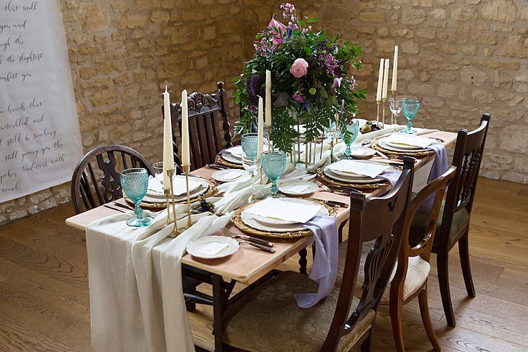 Tablescape Decor Chairs Flowers Candles Purple Green Chic Secret Garden Wedding Ideas http://marysmithphotography.com/