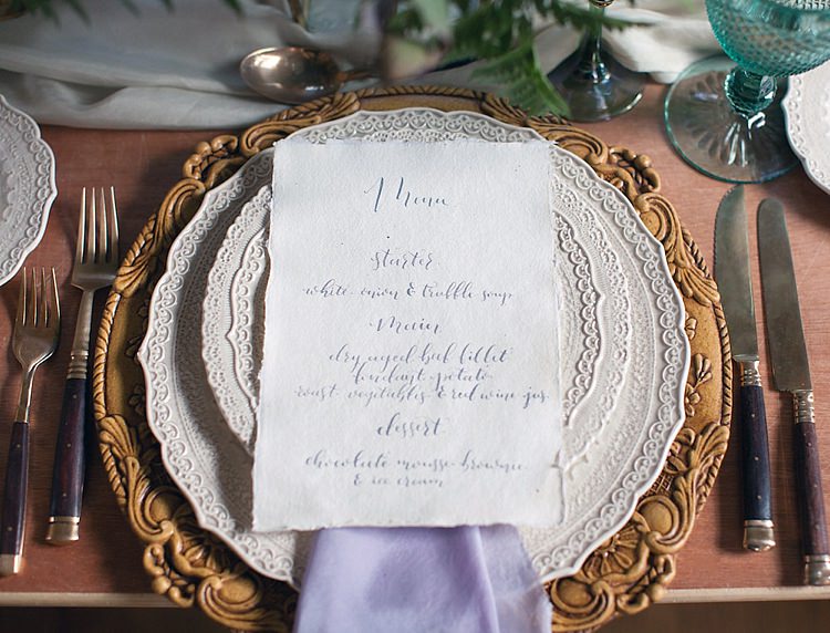 Place Setting Calligraphy Plates China Chic Secret Garden Wedding Ideas http://marysmithphotography.com/