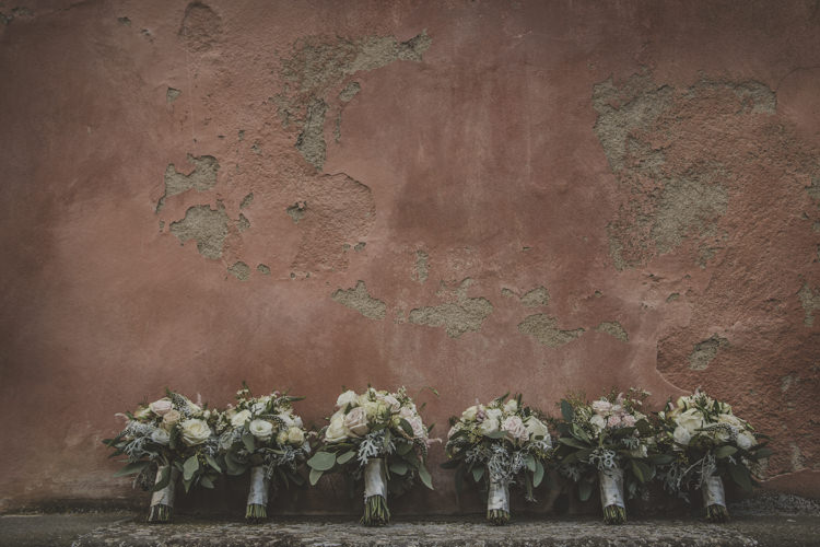 Bride Bridesmaid Bouquets White Pink Neutral Roses Historic Pink Villa Romantic Intimate Tuscany Destination Wedding http://angelicabraccini.com/