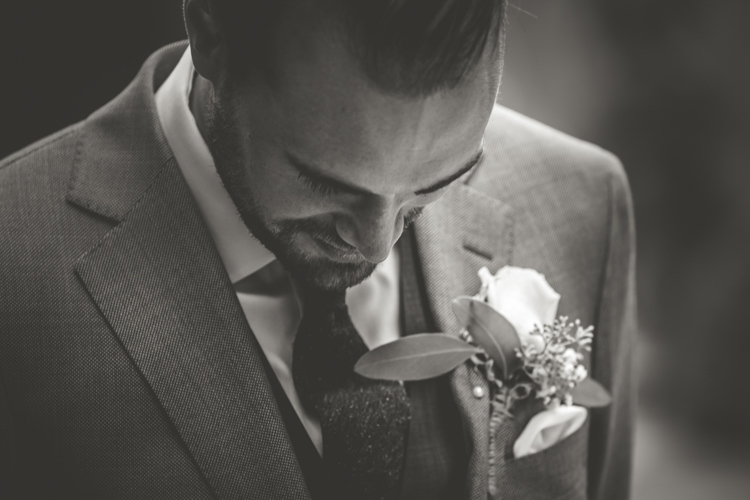 Groom Light Blue Suit White Shirt Textured Blue Tie Rose Buttonhole Romantic Intimate Tuscany Destination Wedding http://angelicabraccini.com/
