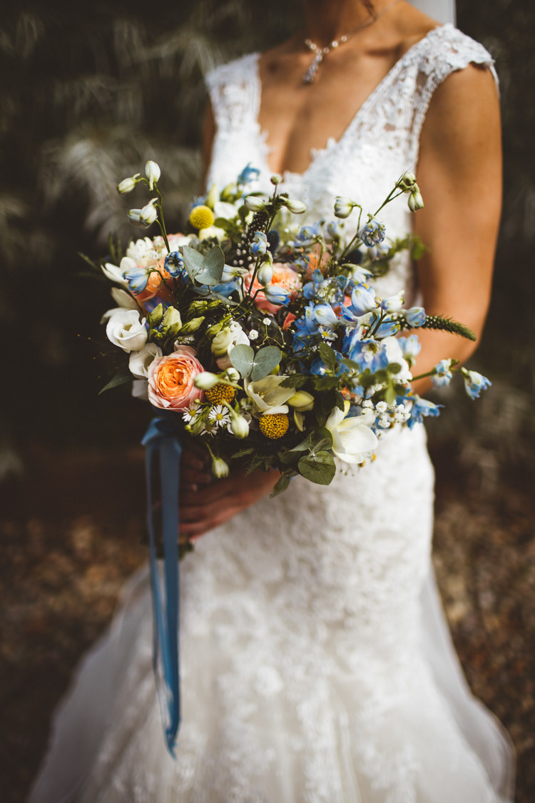 Bouquet Flowers Bride Bridal Roses Foliage Ribbon Powder Blue Country Rustic Charm Wedding https://photography34.co.uk/
