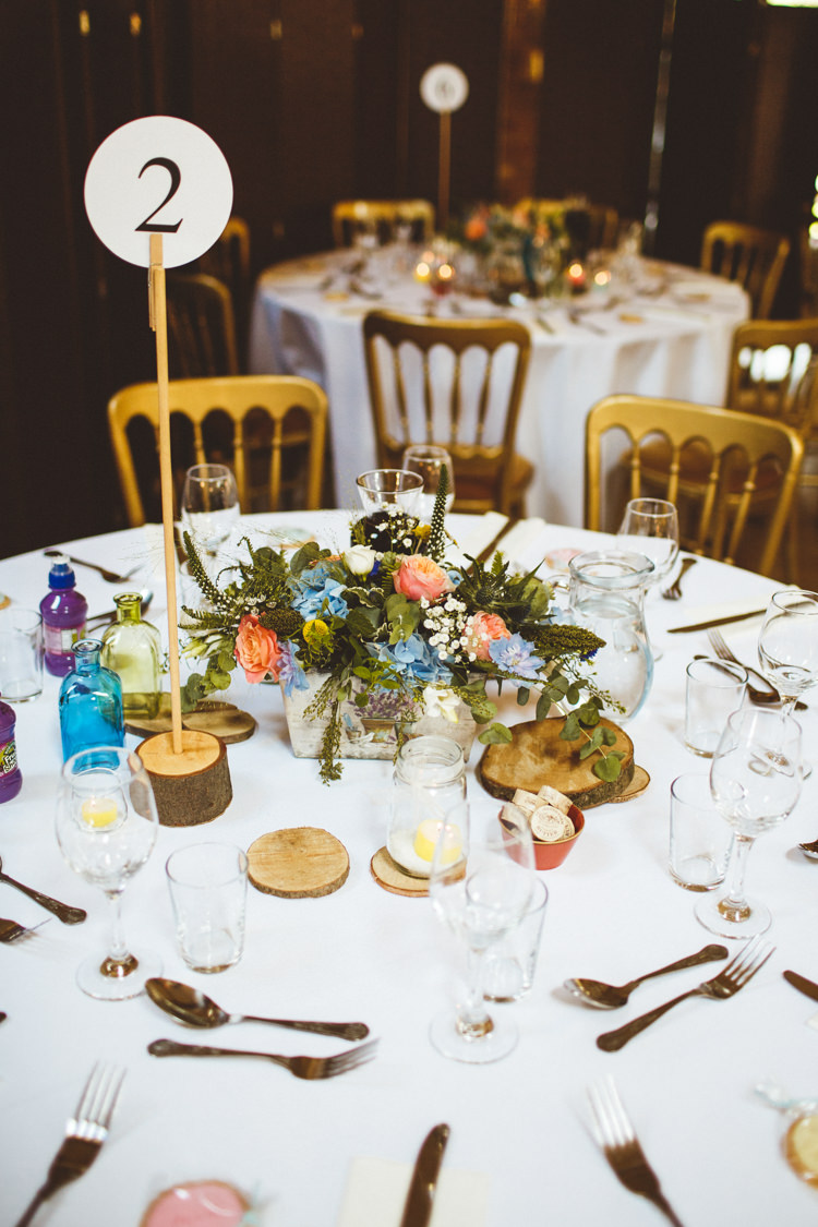 Table Number Centrepiece Decor Flowers Log Slice Powder Blue Country Rustic Charm Wedding https://photography34.co.uk/