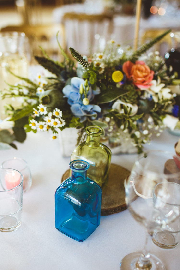 Flowers Bottles Decor Tables Powder Blue Country Rustic Charm Wedding https://photography34.co.uk/