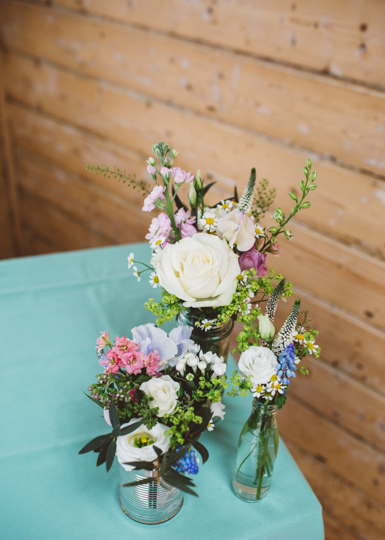 Jar Bottle Tin Can Flowers Decor Low Key Pastel Seaside Wedding http://holliecarlinphotography.com/