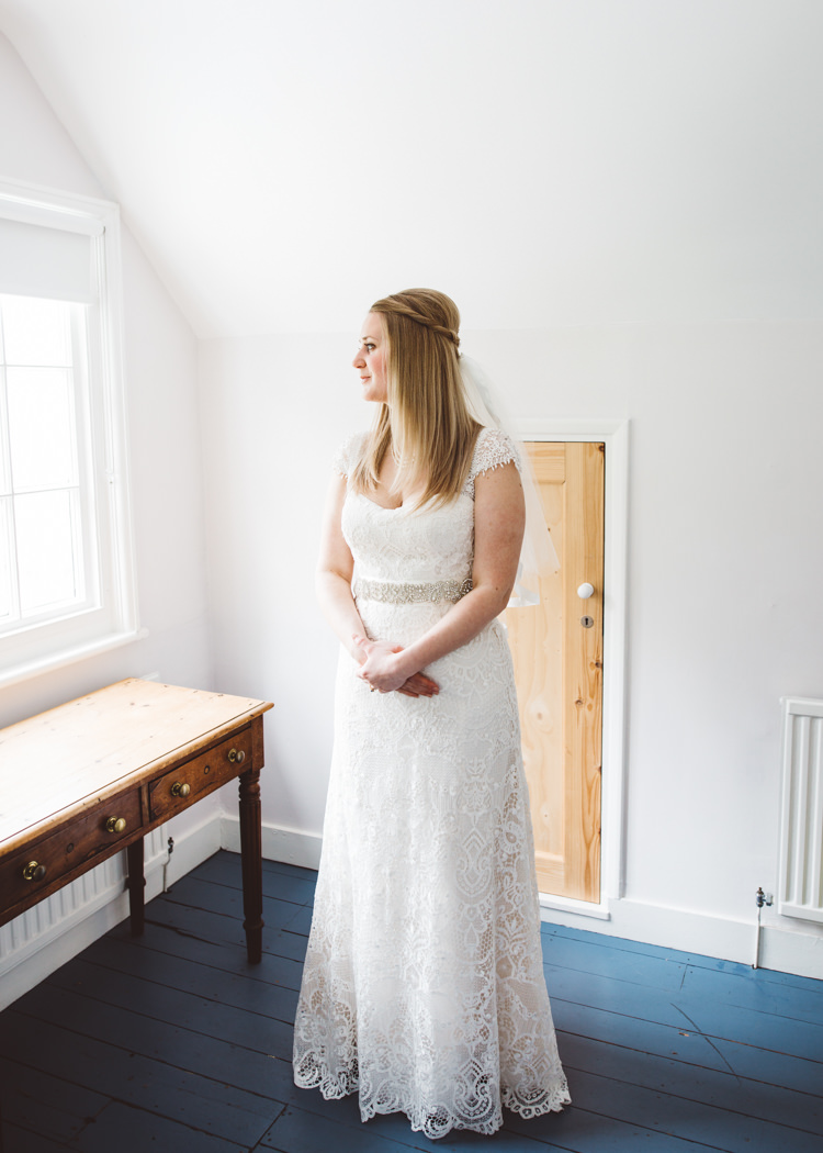 Lace Dress Gown Bride David's Bridal Low Key Pastel Seaside Wedding http://holliecarlinphotography.com/