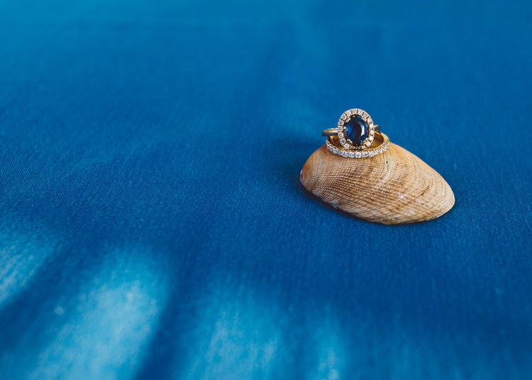 Sapphire Engagement Ring Halo Low Key Pastel Seaside Wedding http://holliecarlinphotography.com/