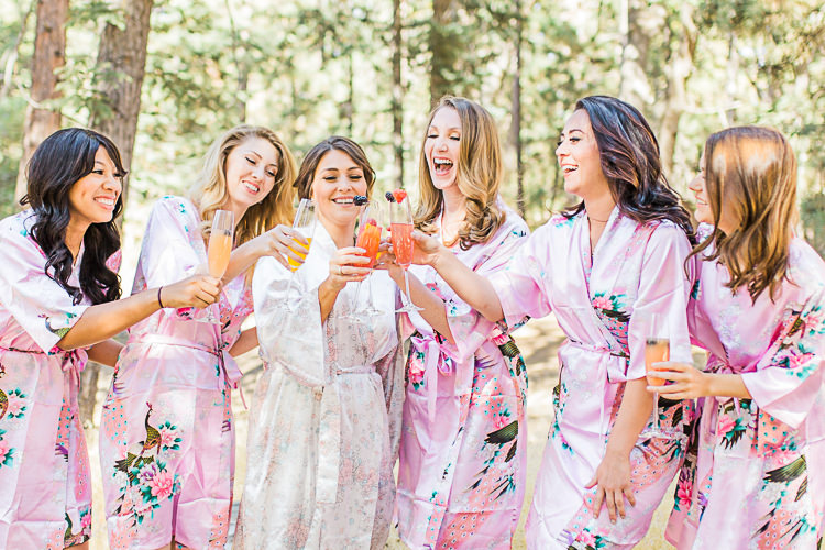 Bride Cream Floral Robe Bridesmaids Pink Floral Robes Champagne Toast DIY Whimsical Camp Wedding California http://www.landbphotography.org/