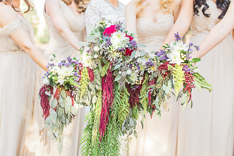 Bride Watters Separates Lace Top Tulle Skirt Cascading Multicoloured Bouquet Bridesmaids Ivory Dresses Different Styles Multicoloured Bouquets DIY Whimsical Camp Wedding California http://www.landbphotography.org/