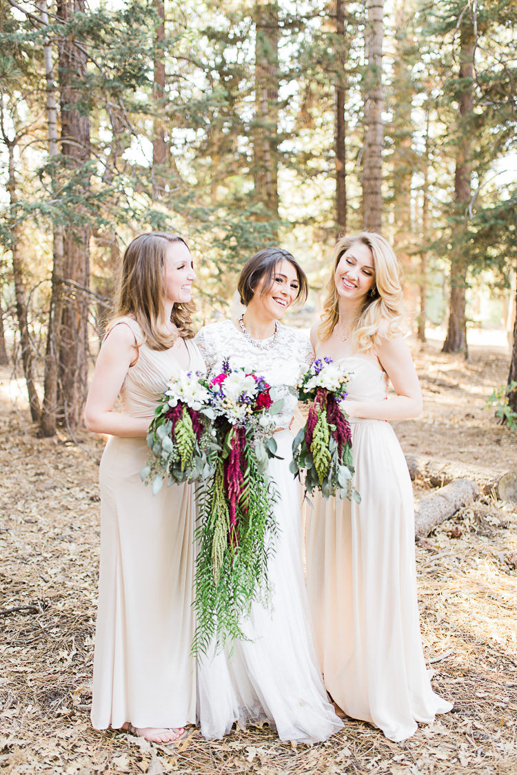 Bride Watters Separates Lace Top Tulle Skirt Veil Statement Necklace Cascading Multicoloured Bouquet Bridesmaids Ivory Dresses Different Styles Multicoloured Bouquets DIY Whimsical Camp Wedding California http://www.landbphotography.org/