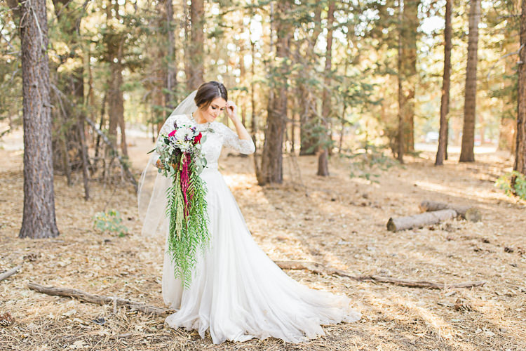 Bride Watters Separates Lace Top Tulle Skirt Veil Statement Necklace Cascading Multicoloured Bouquet DIY Whimsical Camp Wedding California http://www.landbphotography.org/