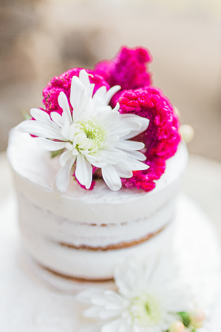 Naked Wedding Cake White Pink Fresh Flowers DIY Whimsical Camp Wedding California http://www.landbphotography.org/
