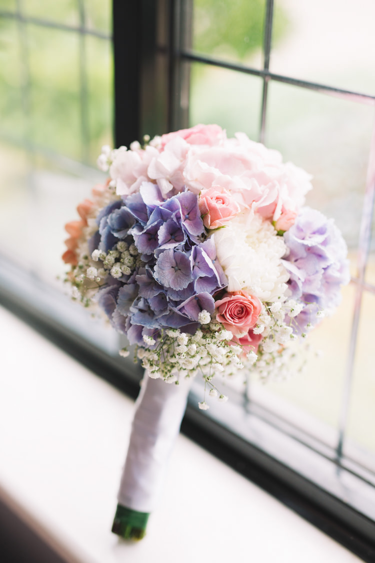 Hydrangea Rose Gypsophila Bouquet Flowers Bride Bridal Classic Summer Pastel Wedding http://www.catlaneweddings.com/