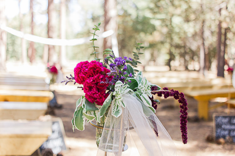 Outdoor Ceremony Multicoloured Flowers Glass Vase DIY Whimsical Camp Wedding California http://www.landbphotography.org/