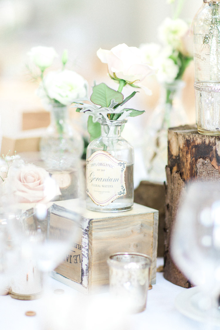 Bottle Flowers Roses Crate Box Wooden Gold Sparkle Pink Glamour Wedding https://emilyhannah.com/