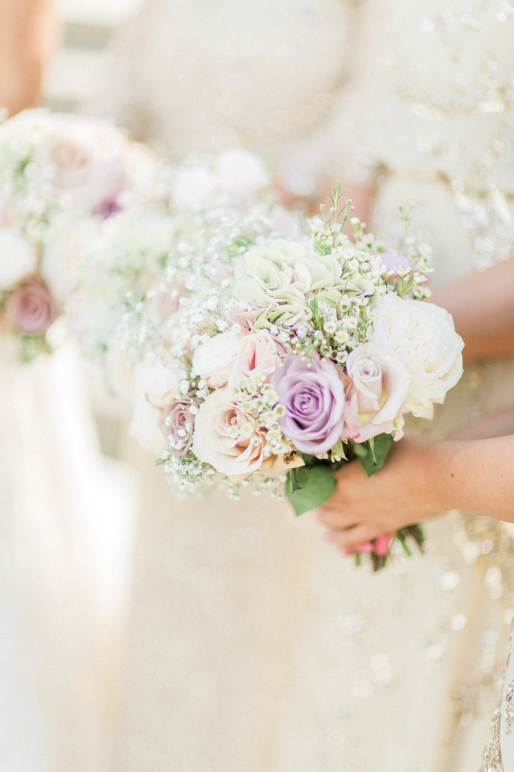 Bridesmaids Bouquets Flowers Rose Wax Flower Gyp Gold Sparkle Pink Glamour Wedding https://emilyhannah.com/
