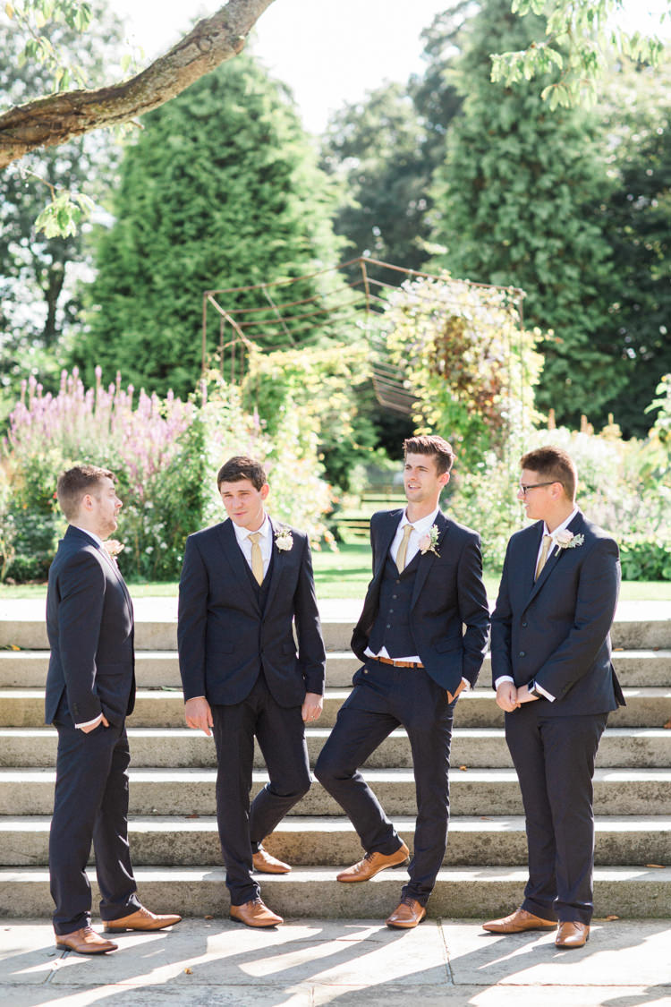 Groom Groomsmen Navy Suits Gold Sparkle Pink Glamour Wedding https://emilyhannah.com/